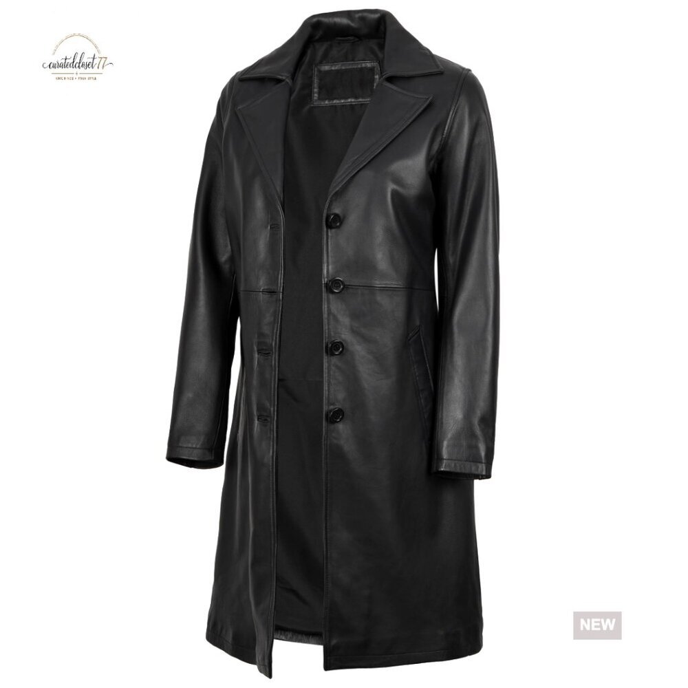 Real Lambskin Leather Car Coat Trench Style Classic Elegant Minimal Chic
